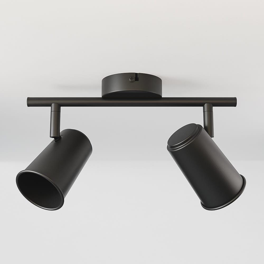 Riga - LED plafondlamp - 2 spots - Draaibaar en dimbaar - GU10 - Kantelbaar - Plafondspot - IP20 voor binnen - Zwart afbeelding 1