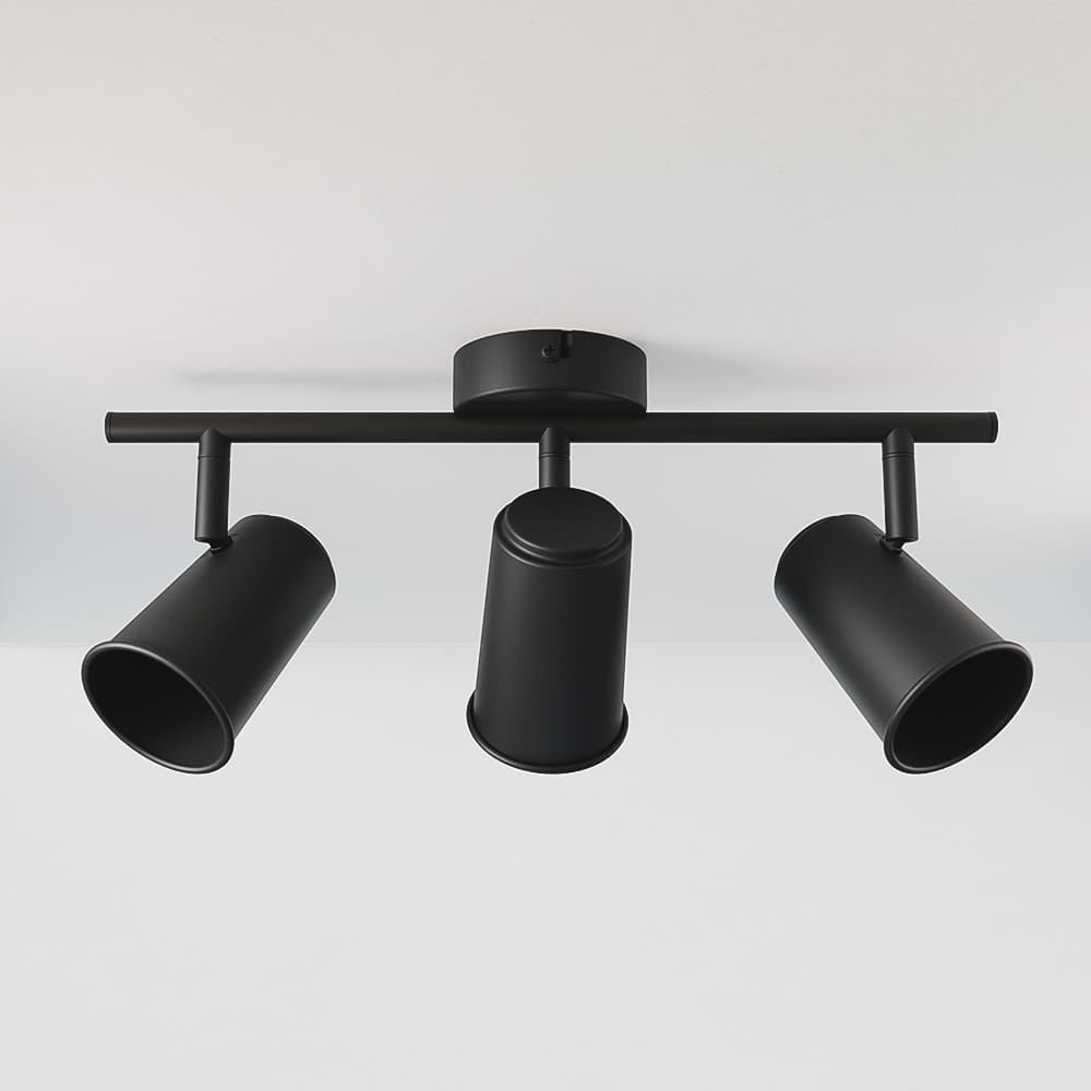 Riga - LED plafondlamp - 3 spots - Draaibaar en dimbaar - GU10 - Kantelbaar - Plafondspot - IP20 voor binnen - Zwart afbeelding