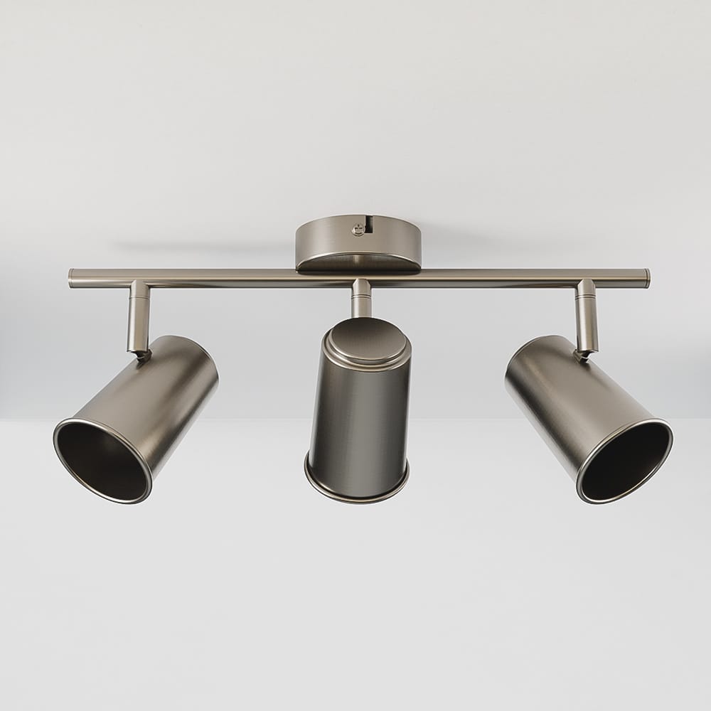 Riga - LED plafondlamp - 3 spots - Draaibaar en dimbaar - GU10 - Kantelbaar - Plafondspot - IP20 voor binnen - RVS afbeelding 1