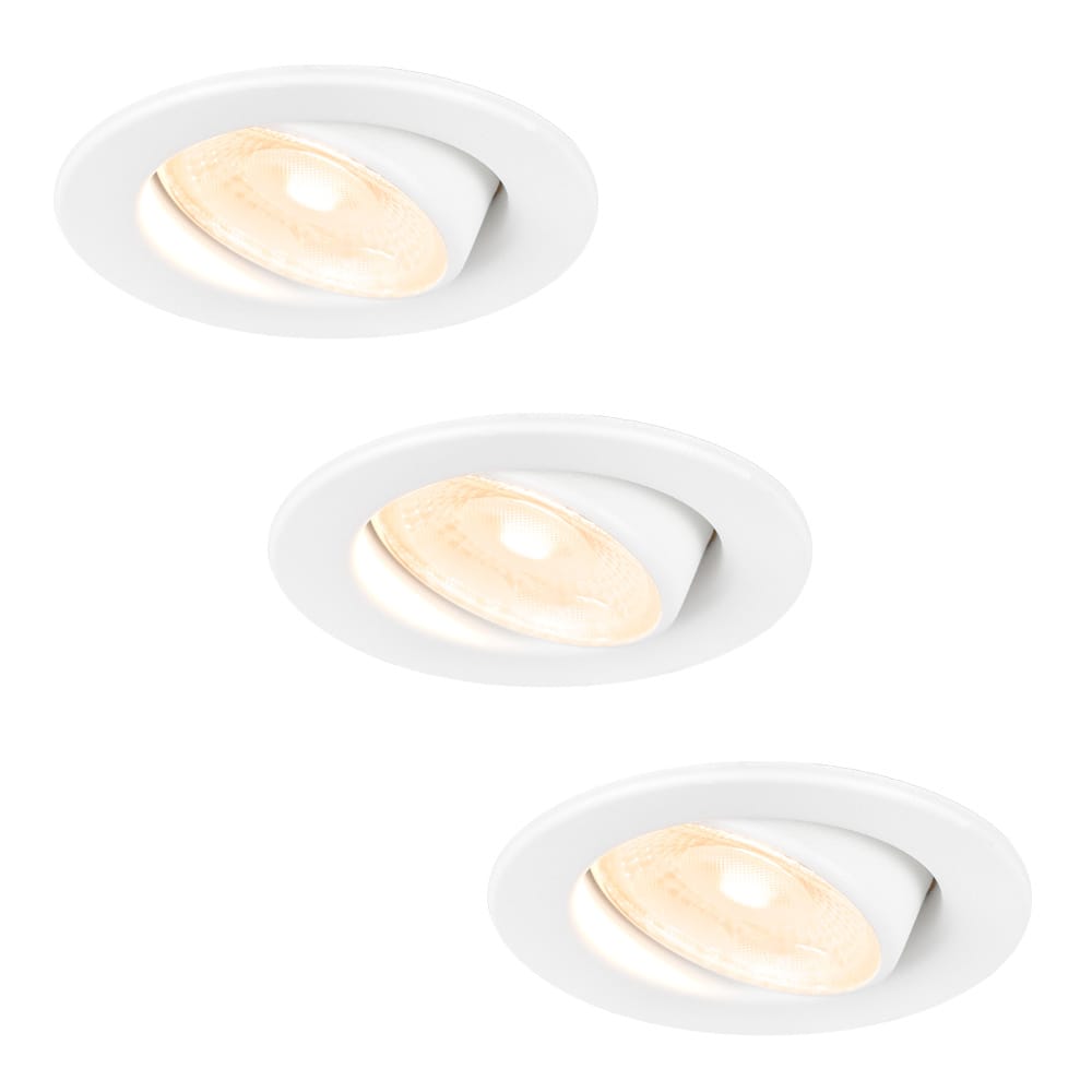 Set van 3 Malta LED inbouwspots - 5 Watt 400 lumen - 2700K warm wit - Dimbaar - Rond - Kantelbaar - IP44 waterdicht - Wit - Incl. Quick Connector box afbeelding
