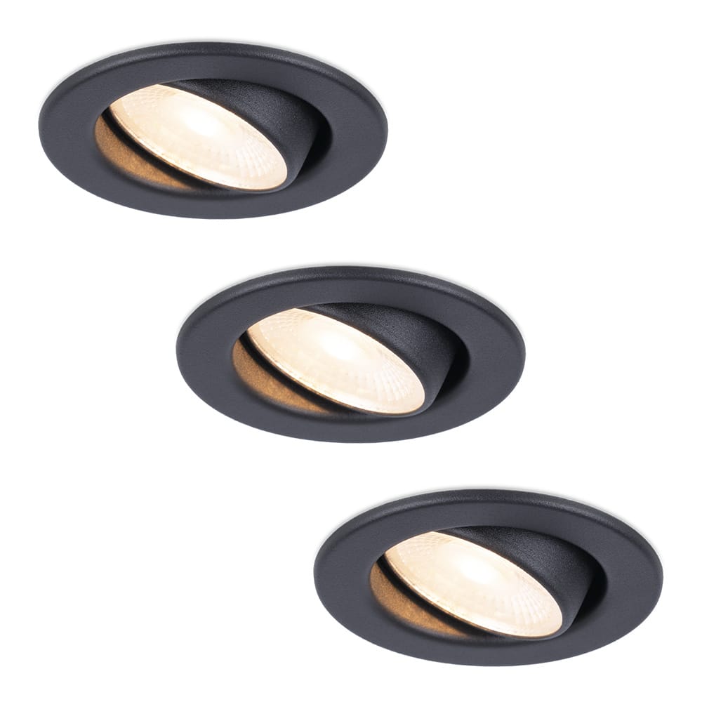 Set van 3 Malta LED inbouwspots - 5 Watt 400 lumen - 2700K warm wit - Dimbaar - Rond - Kantelbaar - IP44 waterdicht - Zwart - Incl. Quick Connector box afbeelding