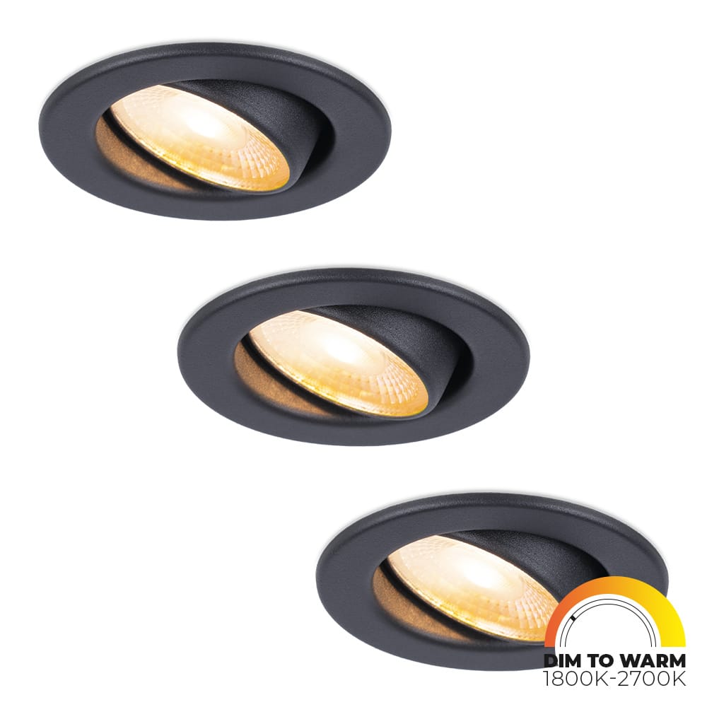 Set van 3 Malta LED inbouwspots - 5 Watt 480 lumen - Dim to warm - Rond - Kantelbaar - IP44 waterdicht - Zwart - Incl. Quick Connector box afbeelding 1