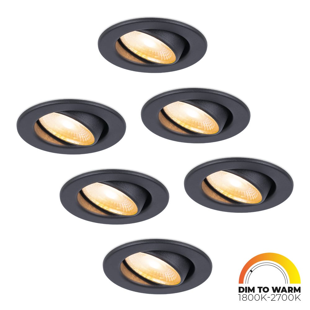 Set van 6 Malta LED inbouwspots - 5 Watt 480 lumen - Dim to warm - Rond - Kantelbaar - IP44 waterdicht - Zwart - Incl. Quick Connector box afbeelding 1