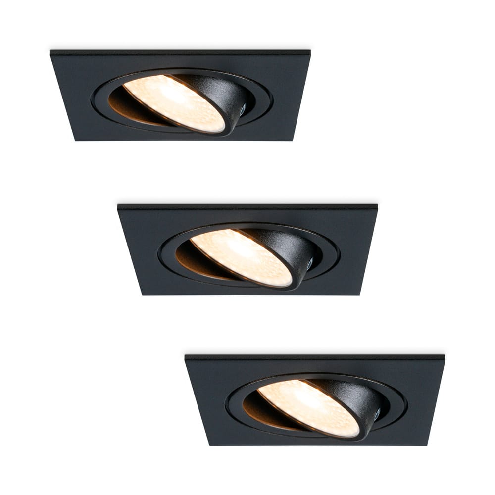 Set van 3 Mallorca LED inbouwspot - IP20 - Kantelbaar - 4 Watt 345 lumen - 2700K Neutraal wit - GU10 - Dimbaar - Vierkant - Voor binnen - Zwart afbeelding