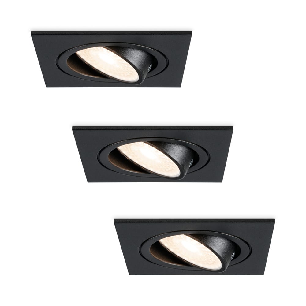 Set van 3 Mallorca LED inbouwspot - IP20 - Kantelbaar - 4 Watt 345 Lumen - 4000K Neutraal wit - GU10 - Dimbaar - Vierkant - Voor binnen - Zwart afbeelding 1