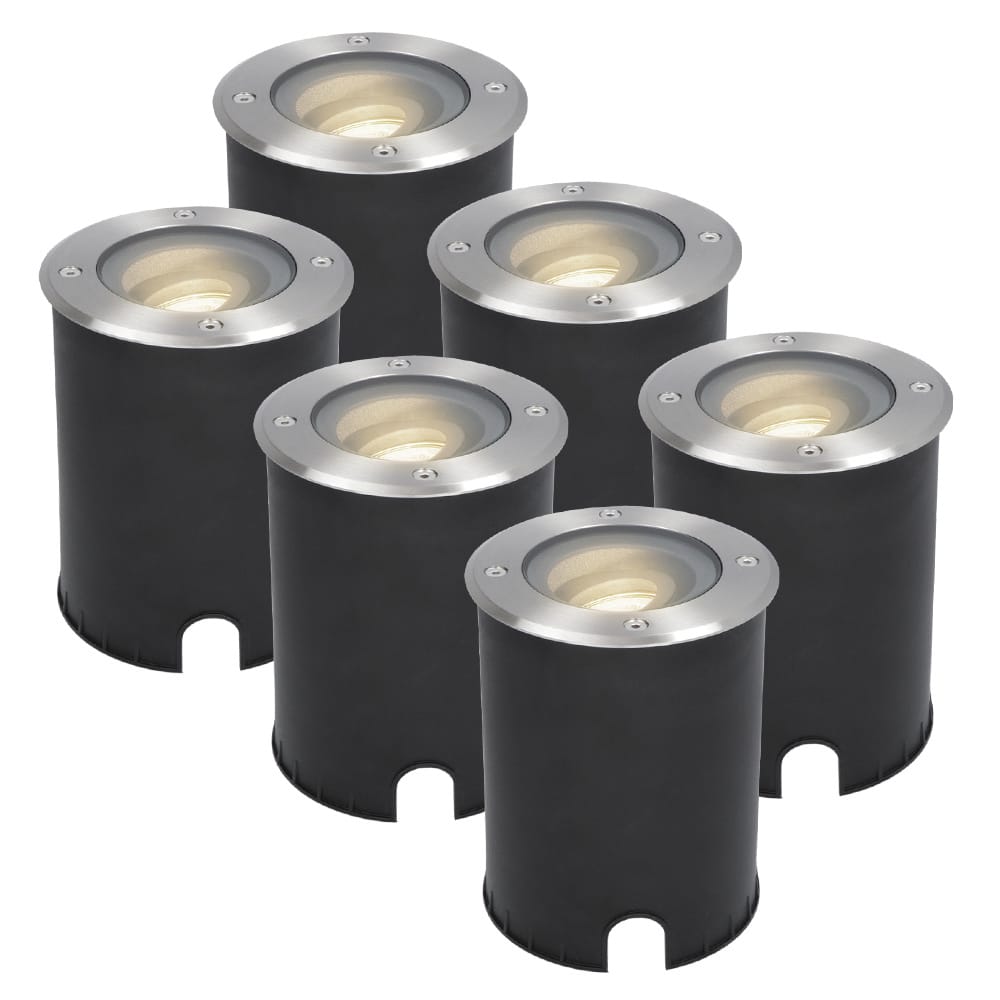 Set van 6 Lilly LED Grondspots - Dimbaar - Kantelbaar - GU10 - 4000K neutraal wit - 5 Watt 400 lumen - Rond - IK10 - RVS - IP67 waterdicht afbeelding