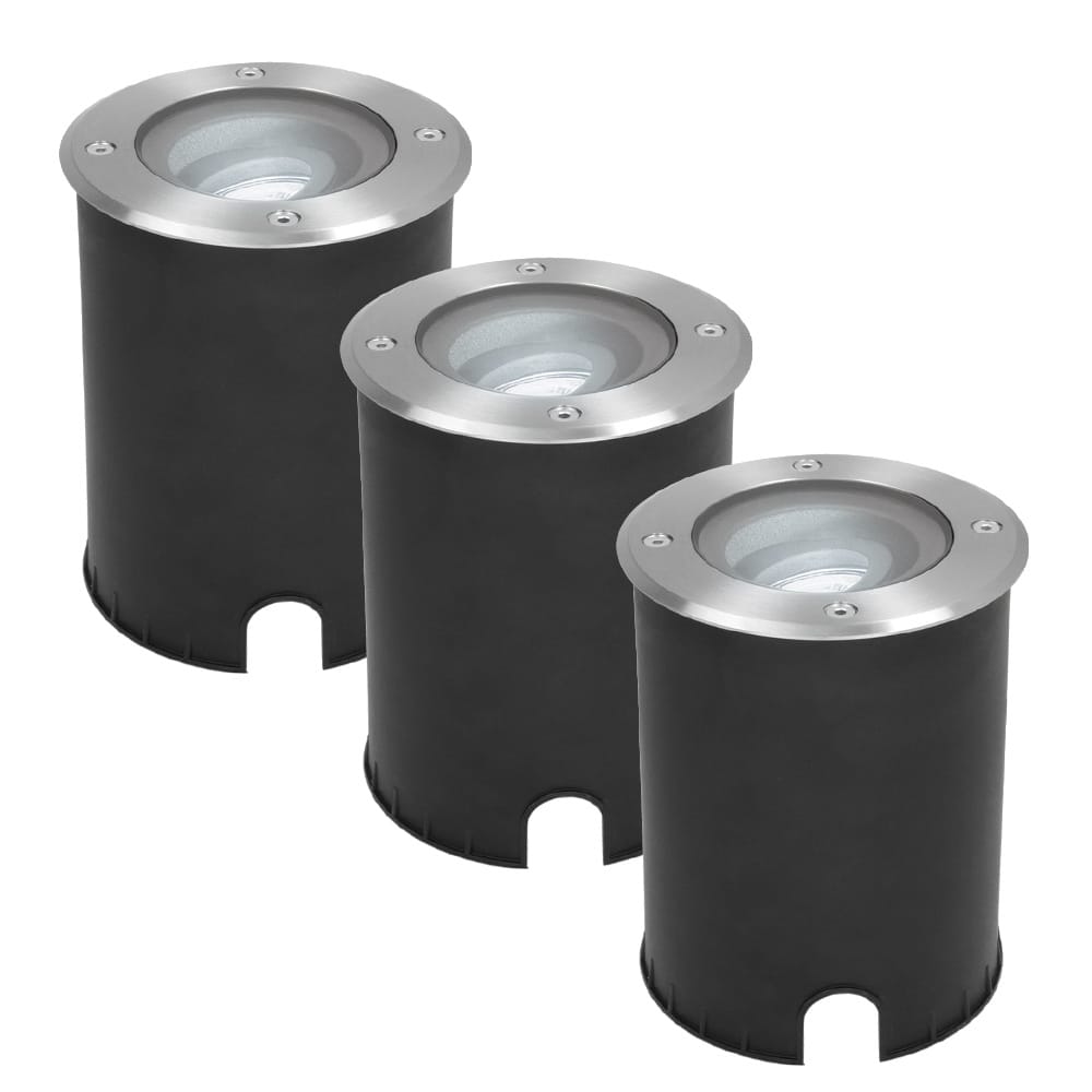 Set van 3 Lilly LED Grondspots - Dimbaar - Kantelbaar - GU10 - 6500K daglicht wit - 4 Watt 345 Lumen - Rond - IK10 - RVS - IP67 waterdicht