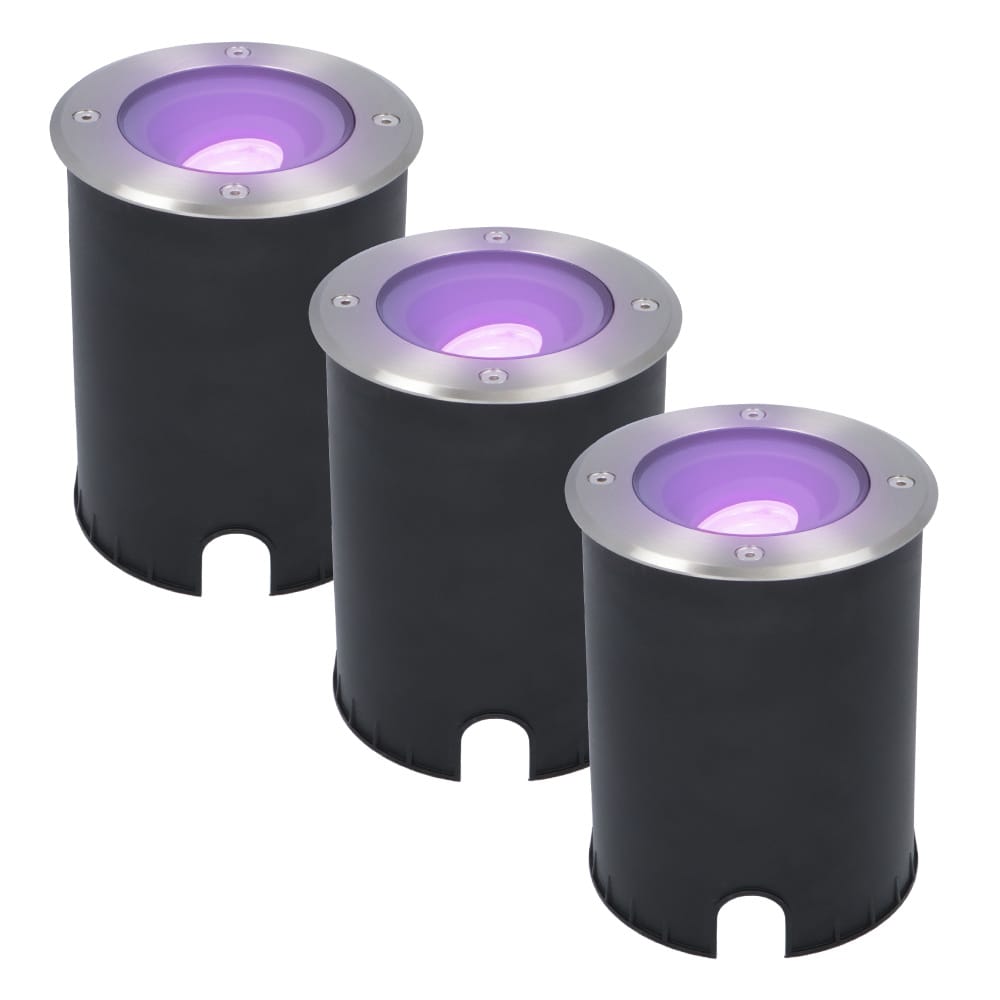 Set van 3 Lilly Smart Grondspots buiten - 4,8 Watt 345 lumen - RGBWW - Wifi + Bluetooth - Kantelbaar - Bestuurbaar via app - IP67 - Google Home - Amazon Alexa - RVS