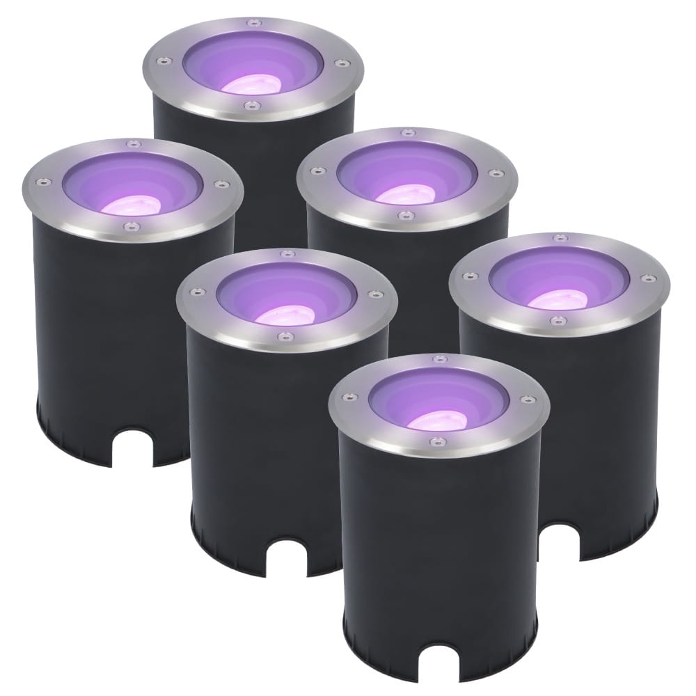 Set van 6 Lilly Smart Grondspots buiten - 4,8 Watt 345 lumen - RGBWW - Wifi + Bluetooth - Kantelbaar - Bestuurbaar via app - IP67 - Google Home - Amazon Alexa - RVS
