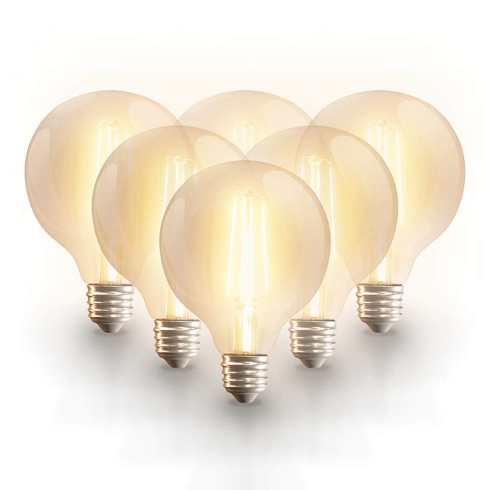 Set van 6 Smart filament lampen - G95 bolvorm - E27 - 7 Watt 806 lumen - CCT White Ambience - Wifi & Bluetooth - Bestuurbaar via app - Google Home, Amazon Alexa en Siri - LED Gloeilamp afbeelding
