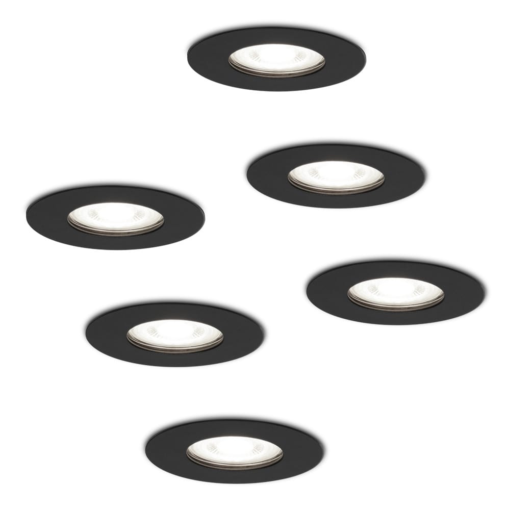 Set van 6 Bari LED inbouwspots - 5 Watt 400 lumen - 6000K daglicht wit - GU10 - Dimbaar - Rond - IP65 waterdicht - Zwart - Voor binnen, buiten en badkamer afbeelding