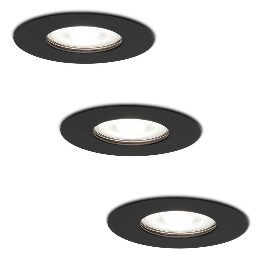 Set van 3 Bari LED inbouwspots 4 Watt 345 Lumen 6500K daglicht wit GU10 Dimbaar Rond IP64 Waterdicht Zwart Voor binnen, buiten en badkamer