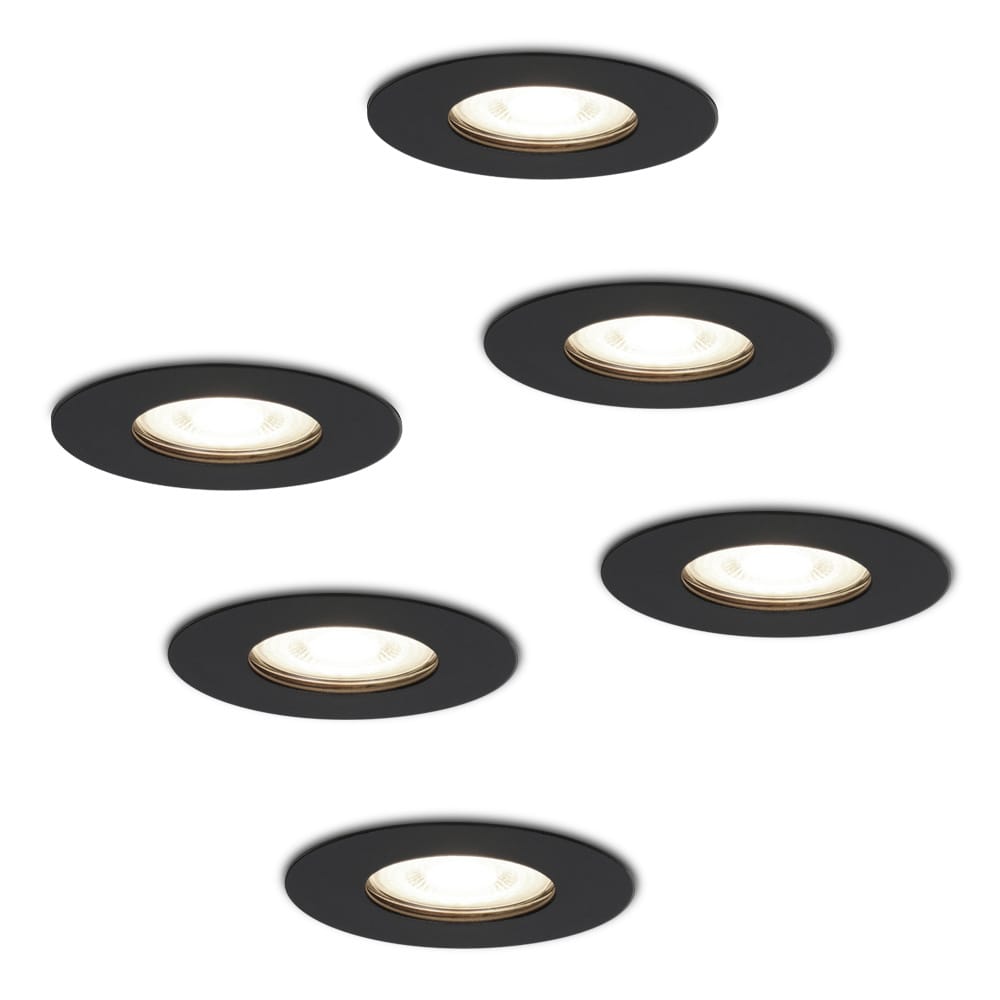 Set van 6 Bari LED inbouwspots - 5 Watt 400 lumen - 4000K neutraal wit - GU10 - Dimbaar - Rond - IP65 waterdicht - Zwart - Voor binnen, buiten en badkamer afbeelding