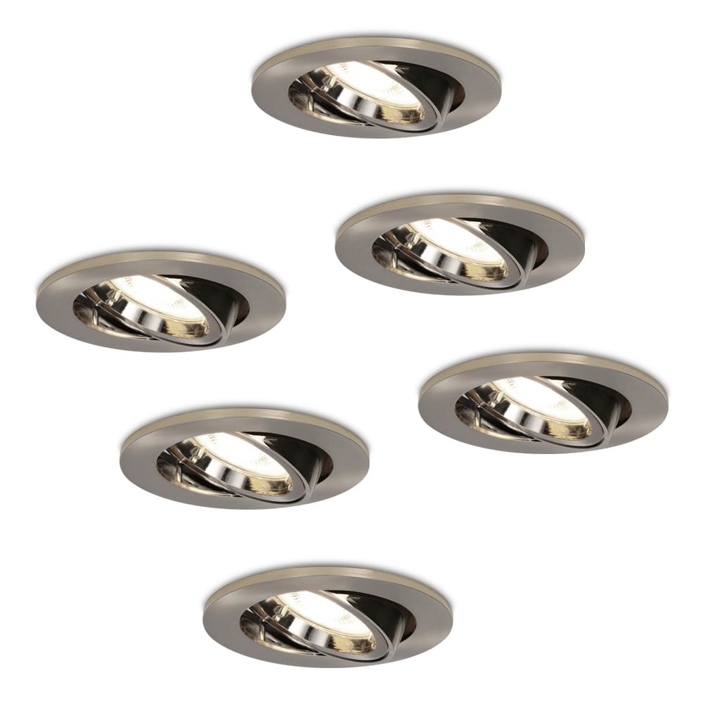 Set van 6 Lublin LED inbouwspots -5 Watt 400 Lumen - 4000K Neutraal wit - GU10 - Dimbaar - Rond - Kantelbaar - IP20 Stofdicht - RVS afbeelding