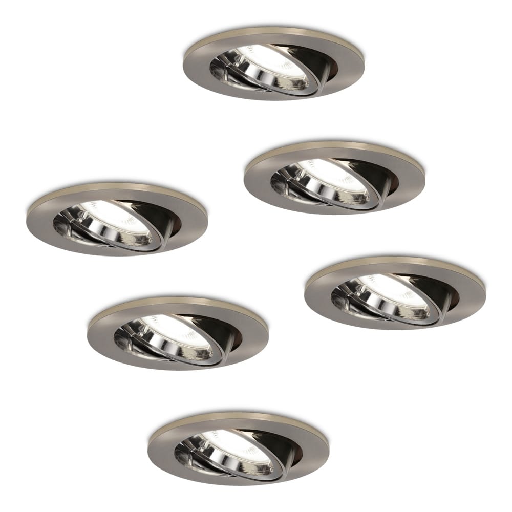Set van 6 Lublin LED inbouwspots - 5 Watt 400 Lumen - 6000K Daglicht wit - GU10 - Dimbaar - Rond - Kantelbaar - IP20 Stofdicht - RVS afbeelding