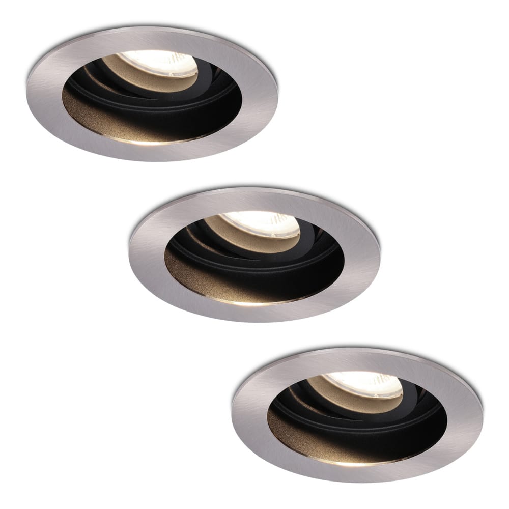 Set van 3 Mesa LED inbouwspots - GU10 5 Watt 400 lumen - 4000K neutraal wit - Dimbaar - verzonken - Rond - Kantelbaar - IP20 Voor binnen - RVS afbeelding