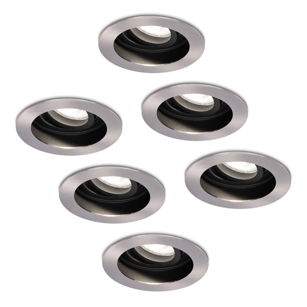 Set van 6 Mesa LED inbouwspots - GU10 5 Watt 400 lumen - 6400K Daglicht wit - Dimbaar - verzonken - Rond - Kantelbaar - IP20 Voor binnen - RVS afbeelding