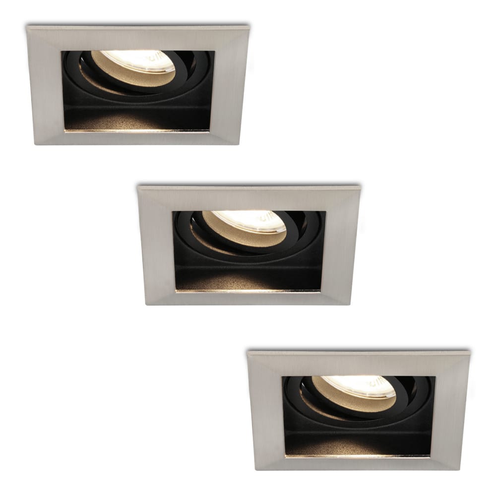Set van 3 Durham vierkante LED inbouwspots - 5 Watt 400 lumen - 4000K neutraal wit - GU10 - Dimbaar Kantelbaar - Voor binnen - RVS afbeelding