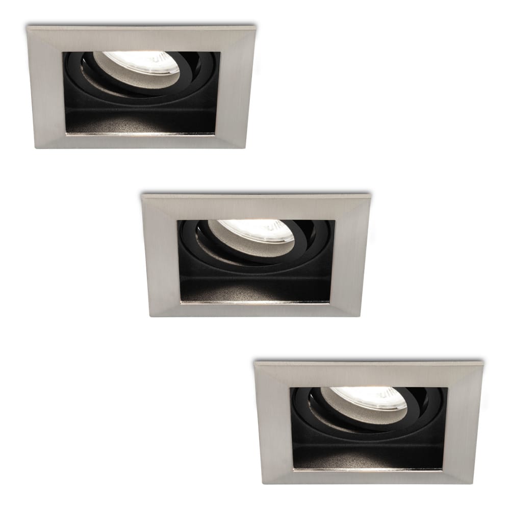 Set van 3 Durham vierkante LED inbouwspots - 5 Watt 400 lumen - 6400K daglicht wit - GU10 - Dimbaar Kantelbaar - Voor binnen - RVS afbeelding