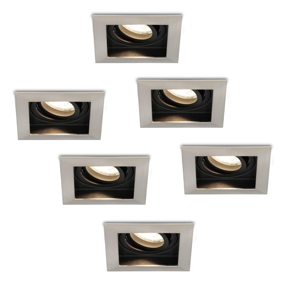 Set van 6 Durham vierkante LED inbouwspots - 5 Watt 400 lumen - 4000K neutraal wit - GU10 - Dimbaar Kantelbaar - Voor binnen - RVS afbeelding
