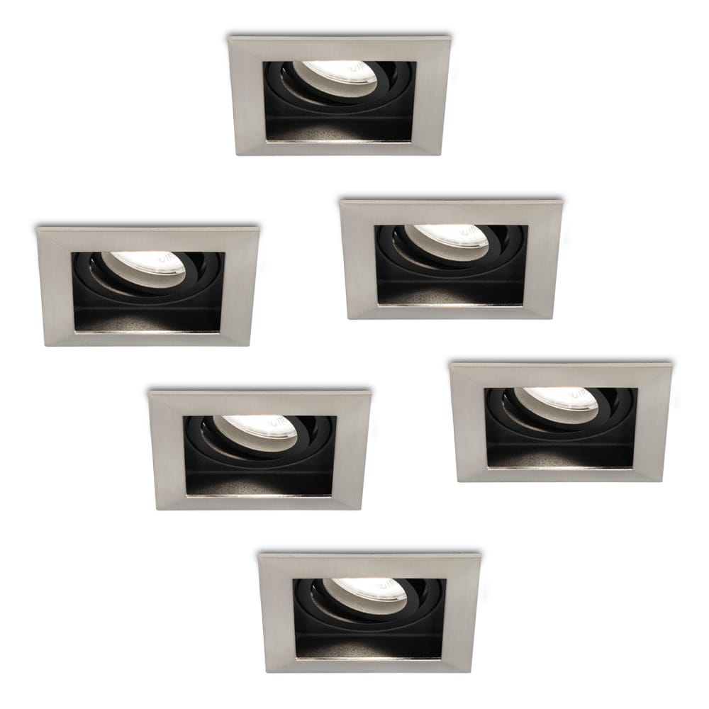 Set van 6 Durham vierkante LED inbouwspots - 5 Watt 400 lumen - 6000K daglicht wit - GU10 - Dimbaar Kantelbaar - Voor binnen - RVS afbeelding