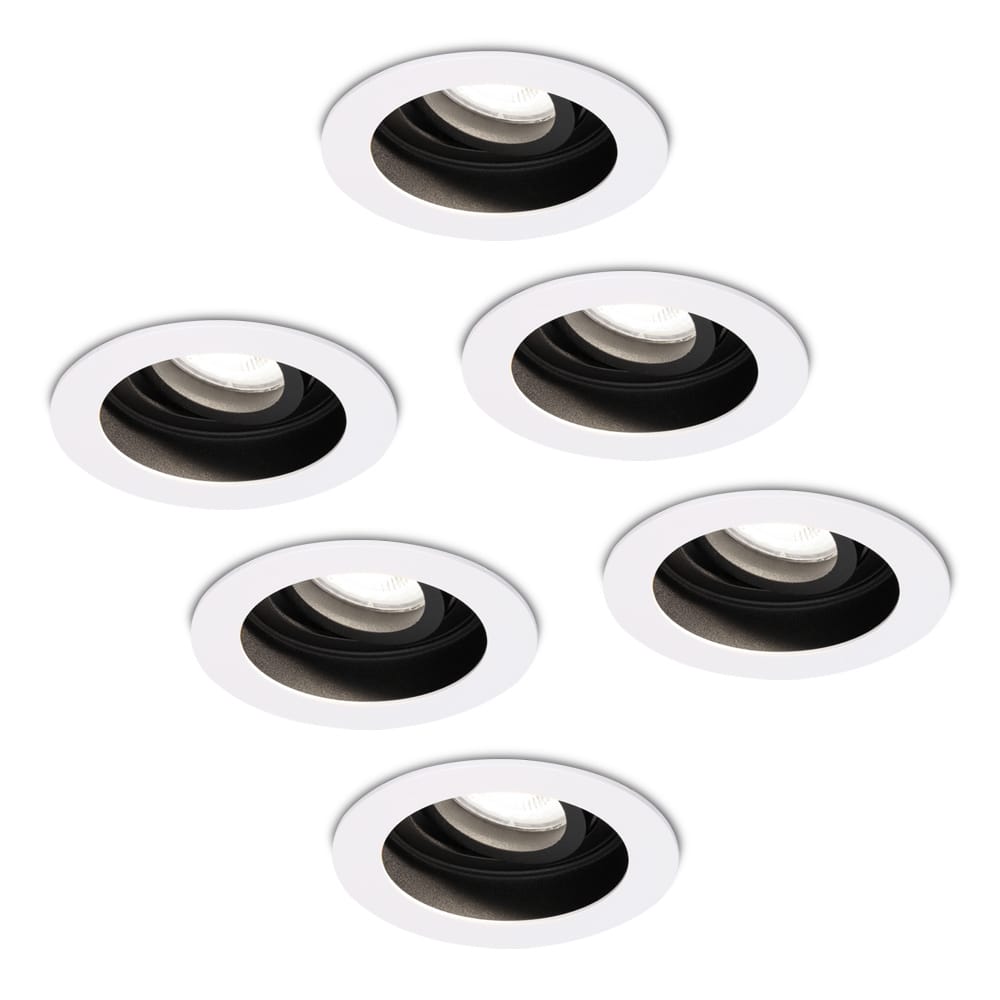 Set van 6 Laredo LED inbouwspots - GU10 5 Watt 400 lumen - 6400K daglicht wit - Dimbaar - verzonken - Rond - Kantelbaar - IP20 Voor binnen - Wit afbeelding