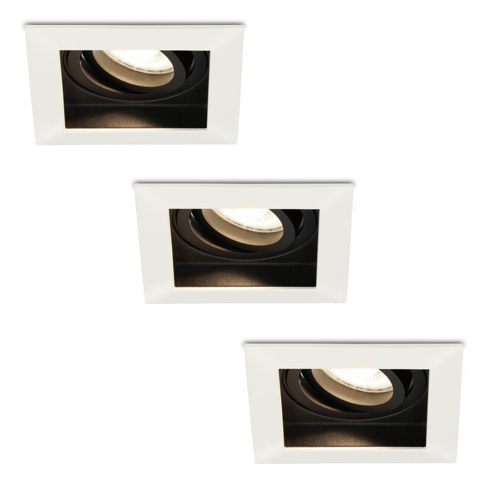 Set van 3 Durham vierkante LED inbouwspots - 5 Watt 400 lumen - 4000K neutraal wit - GU10 - Dimbaar Kantelbaar - Voor binnen - Wit afbeelding
