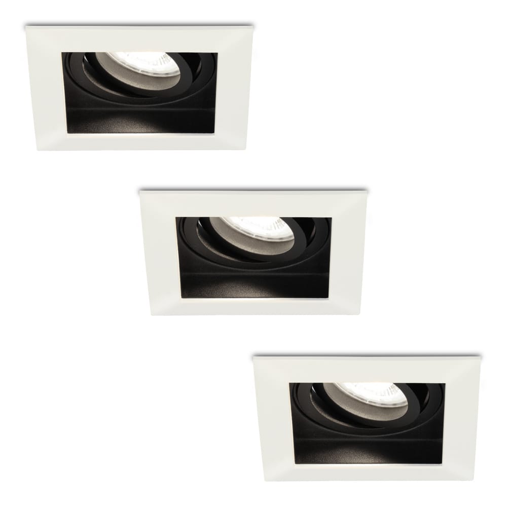 Set van 3 Durham vierkante LED inbouwspots - 5 Watt 400 lumen - 6000K daglicht wit - GU10 - Dimbaar Kantelbaar - Voor binnen - Wit afbeelding