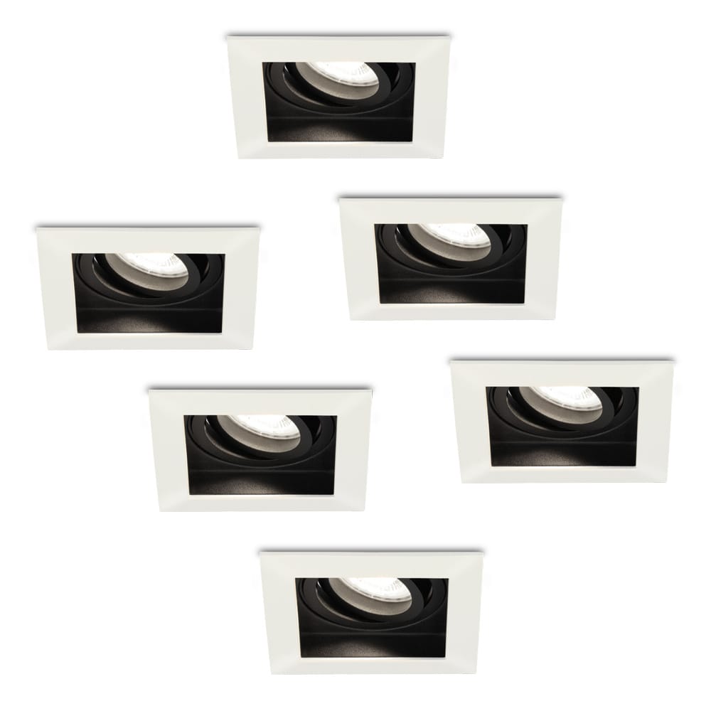Set van 6 Durham vierkante LED inbouwspots - 5 Watt 400 lumen - 6000K daglicht wit - GU10 - Dimbaar Kantelbaar - Voor binnen - Wit afbeelding