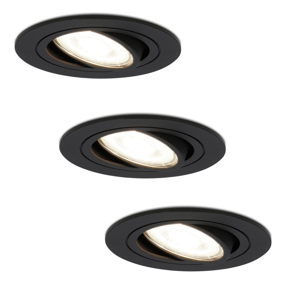 Set van 3 Miro LED inbouwspots - GU10 5 Watt 400 lumen - 4000K Neutraal wit - Dimbaar - Rond - Kantelbaar - IP20 Voor binnen - Zwart afbeelding