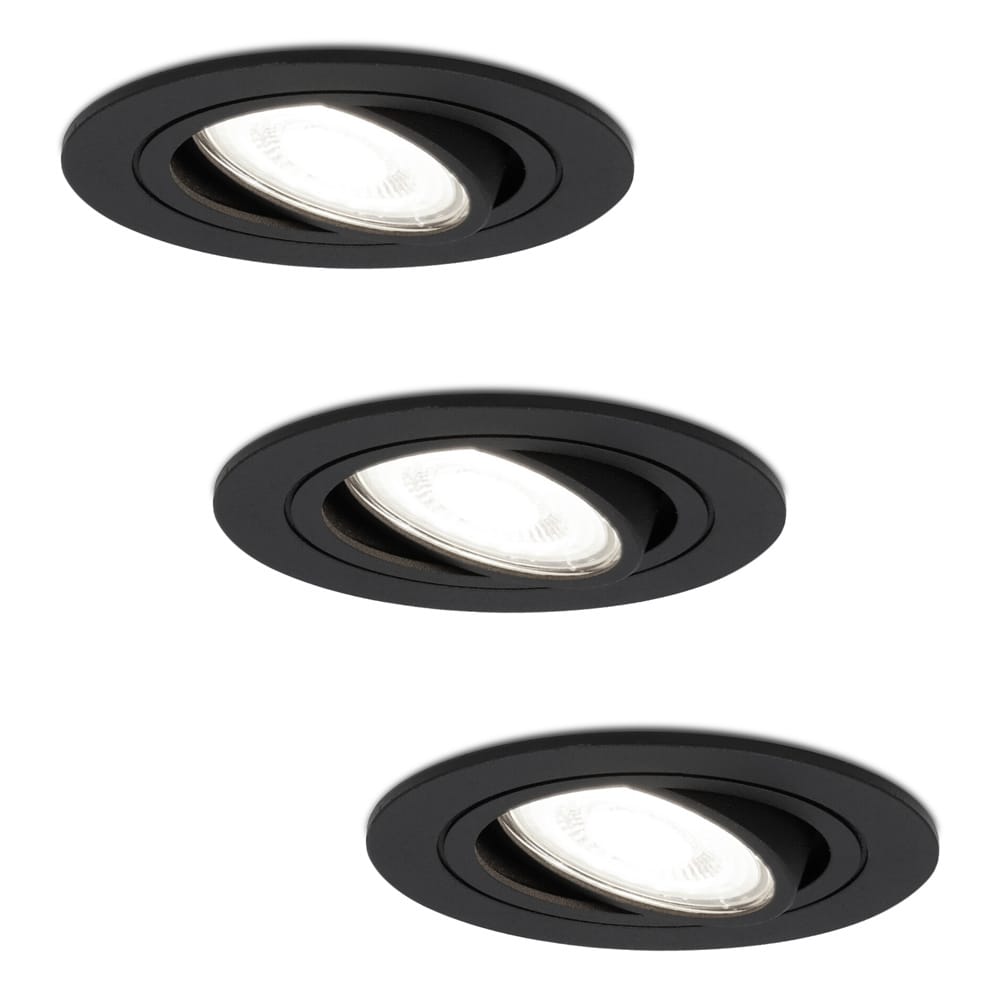 Set van 3 Miro LED inbouwspots - GU10 5 Watt 400 lumen - 6000K Daglicht wit - Dimbaar - Rond - Kantelbaar - IP20 Voor binnen - Zwart afbeelding