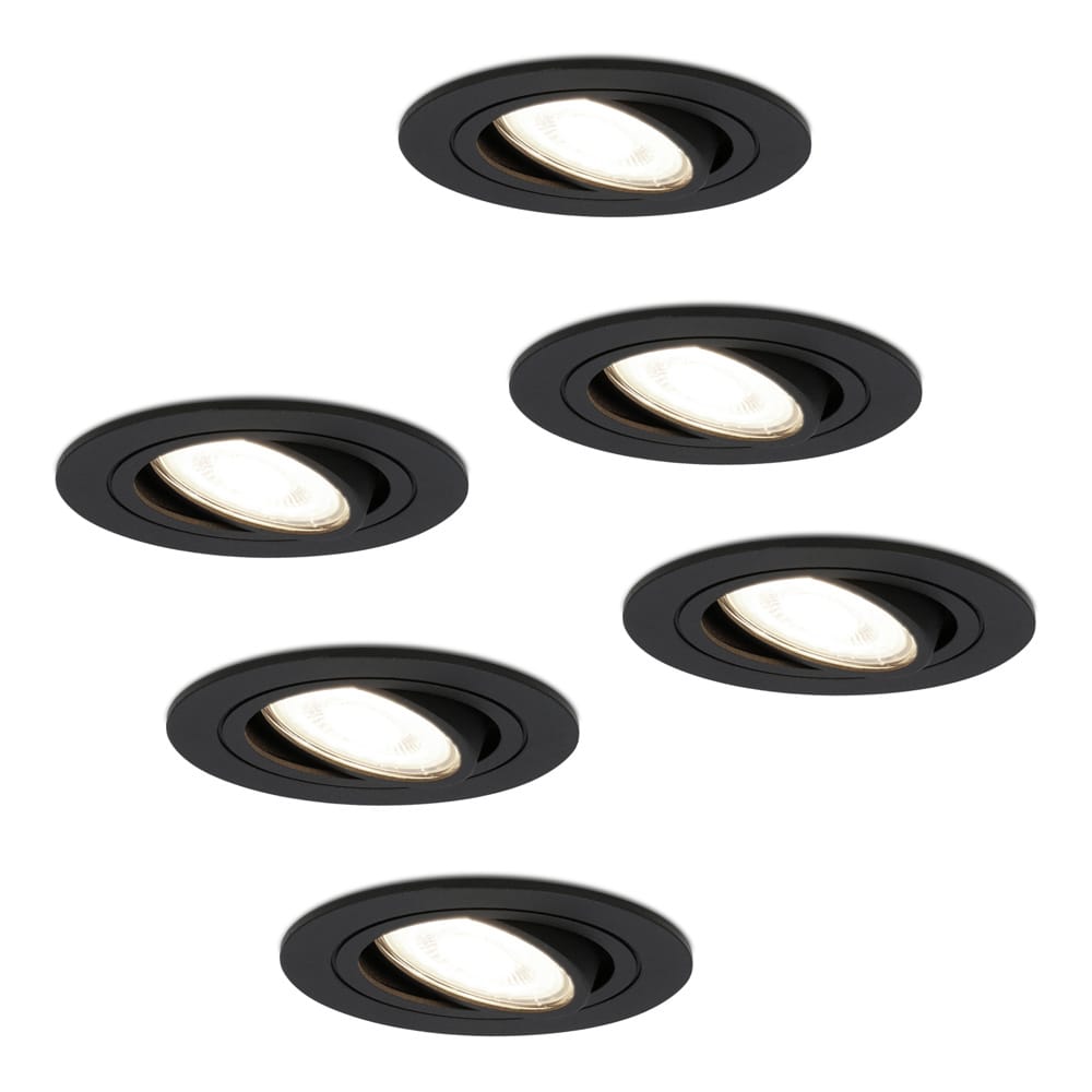HOFTRONIC™ 6 Miro dimbare LED inbouwspots - Kantelbare spotjes - 4000K - Mat zwart aluminium - 5 Watt - Vervangbare GU10 lichtbron - IP20 voor binnen