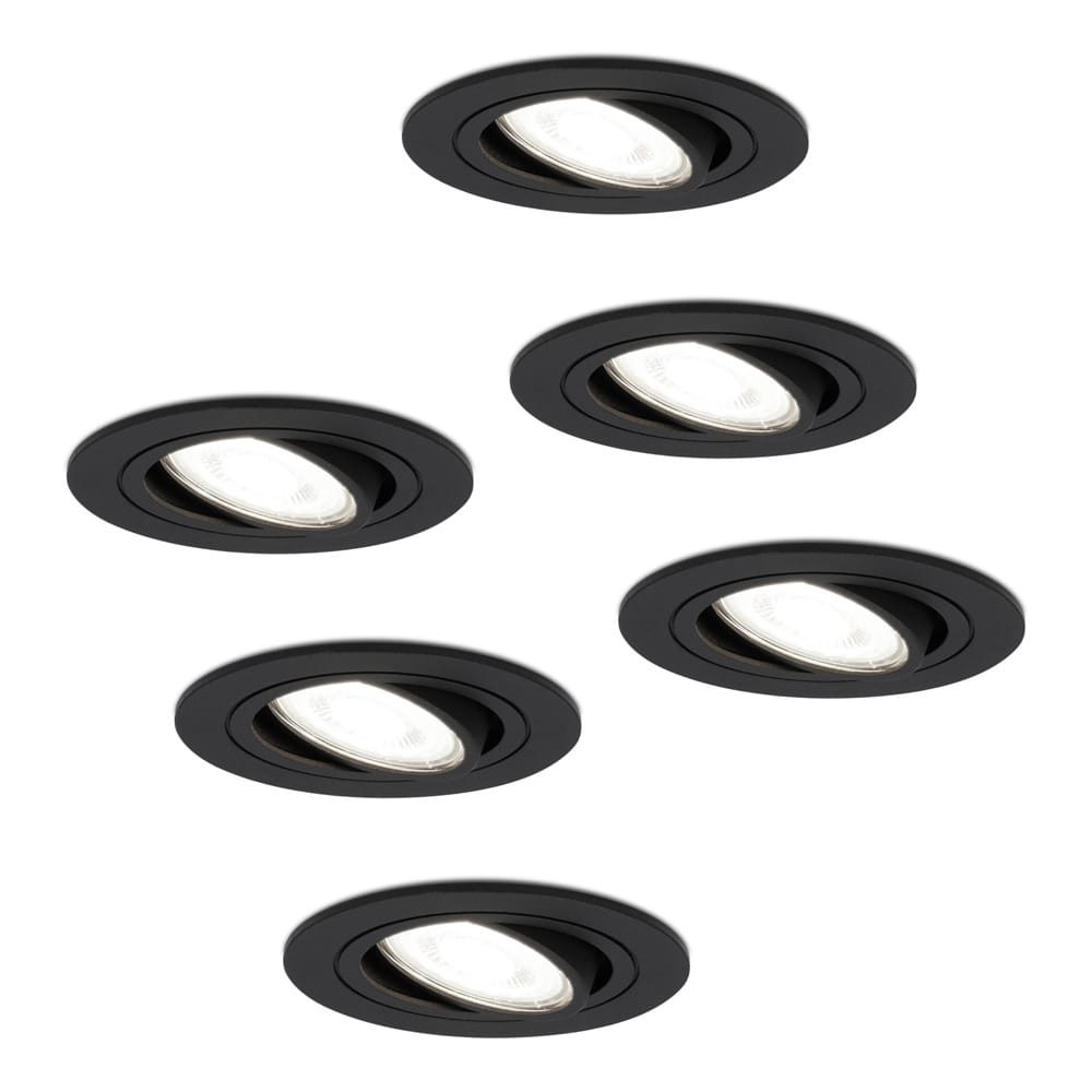 Set van 6 Miro LED inbouwspots - GU10 5 Watt 400 lumen - 6000K Daglicht wit - Dimbaar - Rond - Kantelbaar - IP20 Voor binnen - Zwart afbeelding