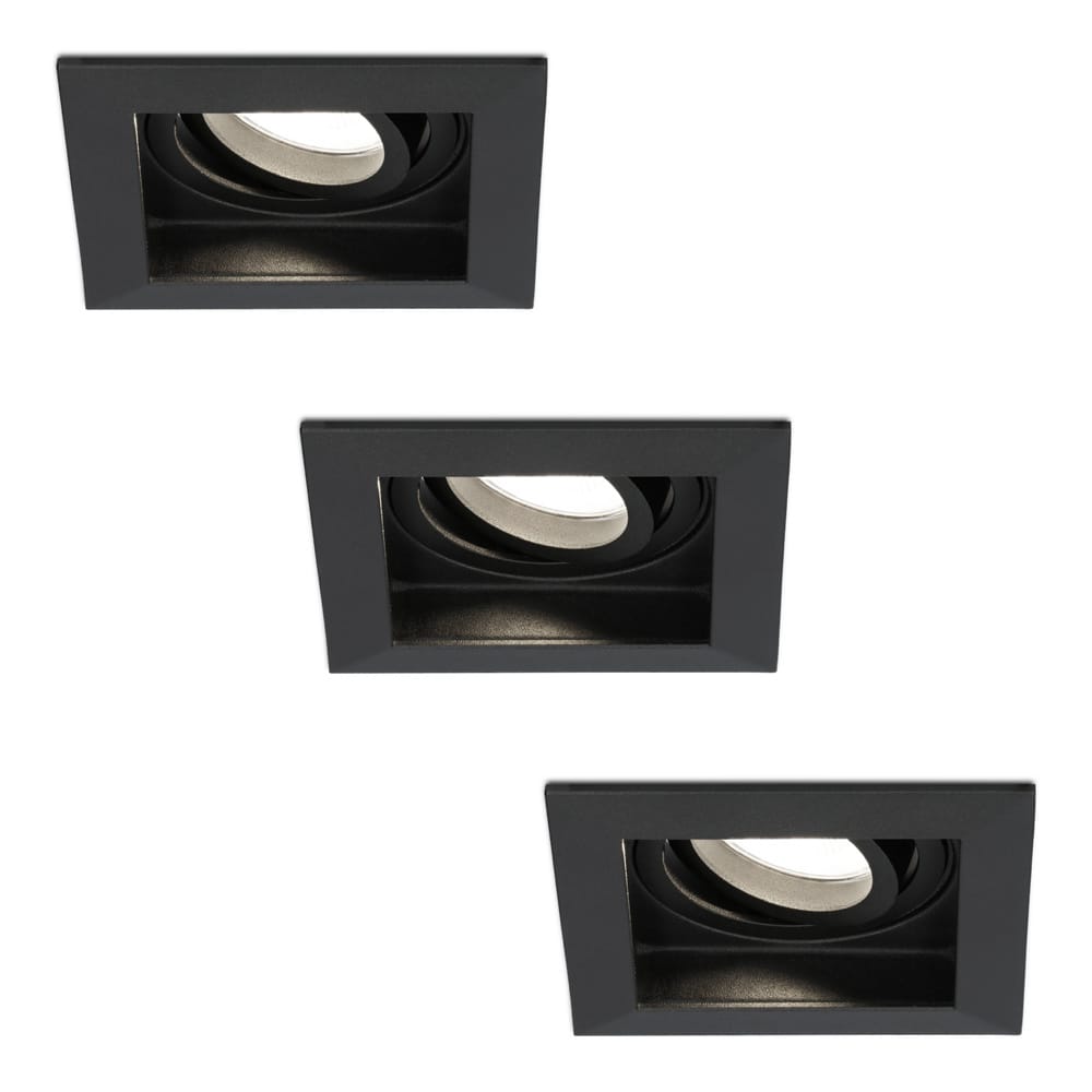 Set van 3 Durham vierkante LED inbouwspots - 5 Watt 400 lumen - 4000K neutraal wit - GU10 - Dimbaar Kantelbaar - Voor binnen - Zwart afbeelding