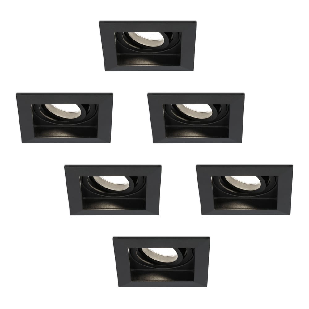 Set van 6 Durham vierkante LED inbouwspots - 5 Watt 400 lumen - 4000K neutraal wit - GU10 - Dimbaar Kantelbaar - Voor binnen - Zwart afbeelding