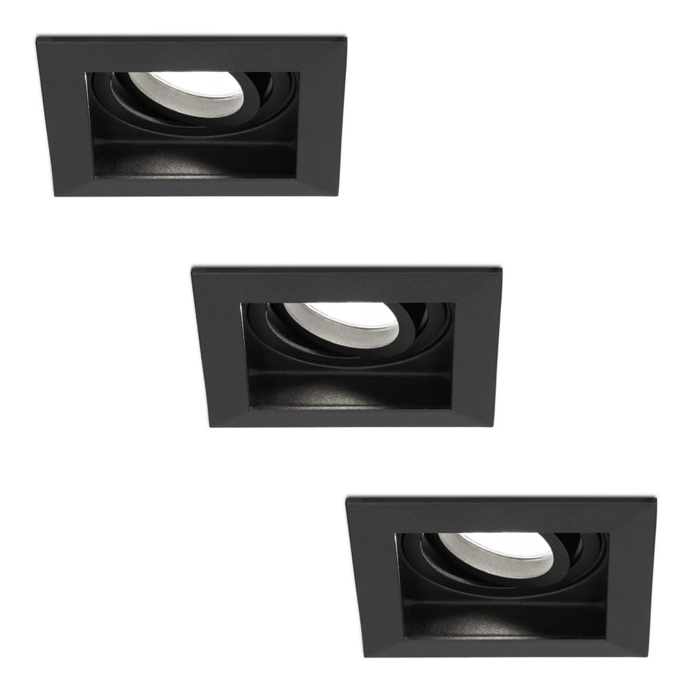 Set van 3 Durham vierkante LED inbouwspots - 5 Watt 400 lumen - 6000K daglicht wit - GU10 - Dimbaar Kantelbaar - Voor binnen - Zwart afbeelding