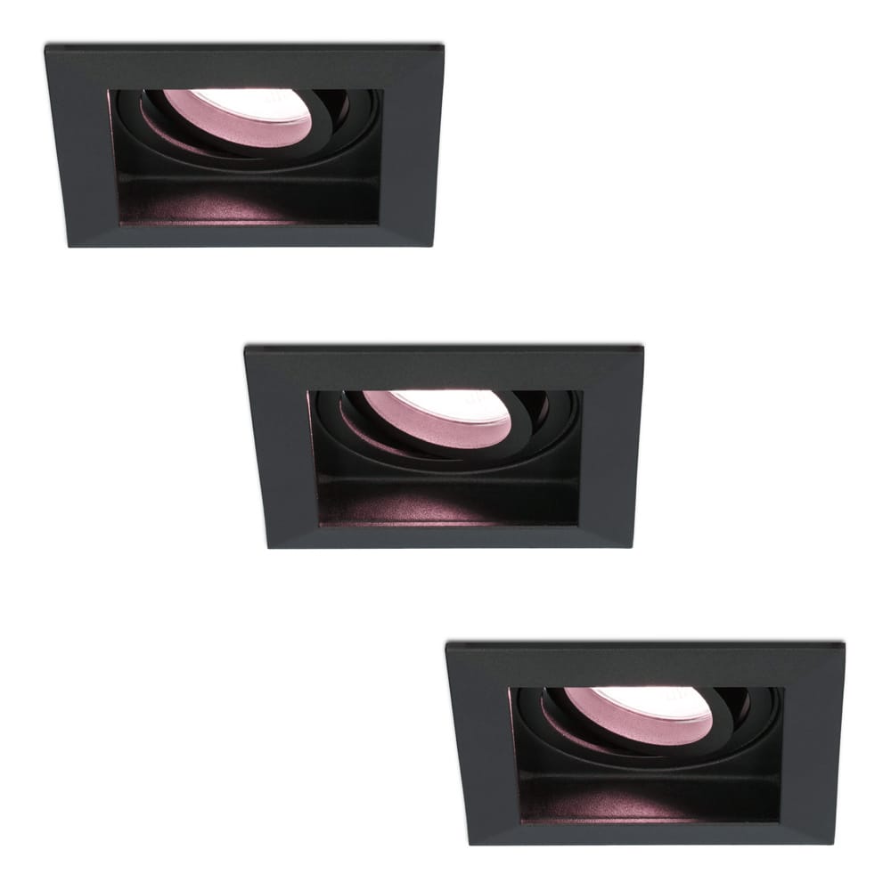Set van 3 Durham smart inbouwspots vierkant - Wifi + Bluetooth - RGBWW - GU10 - Kantelbaar - Google 