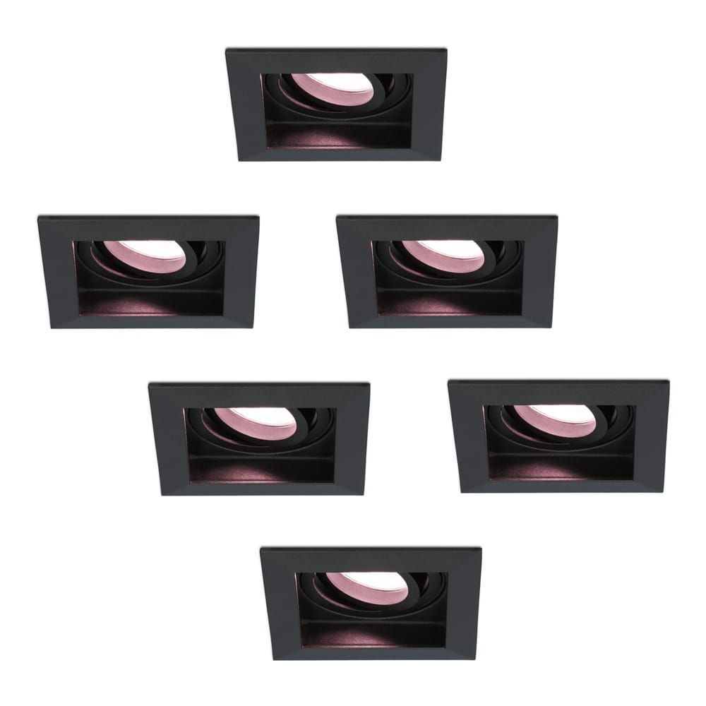 Set van 6 Durham smart inbouwspots vierkant - Wifi + Bluetooth - RGBWW - GU10 - Kantelbaar - Google 