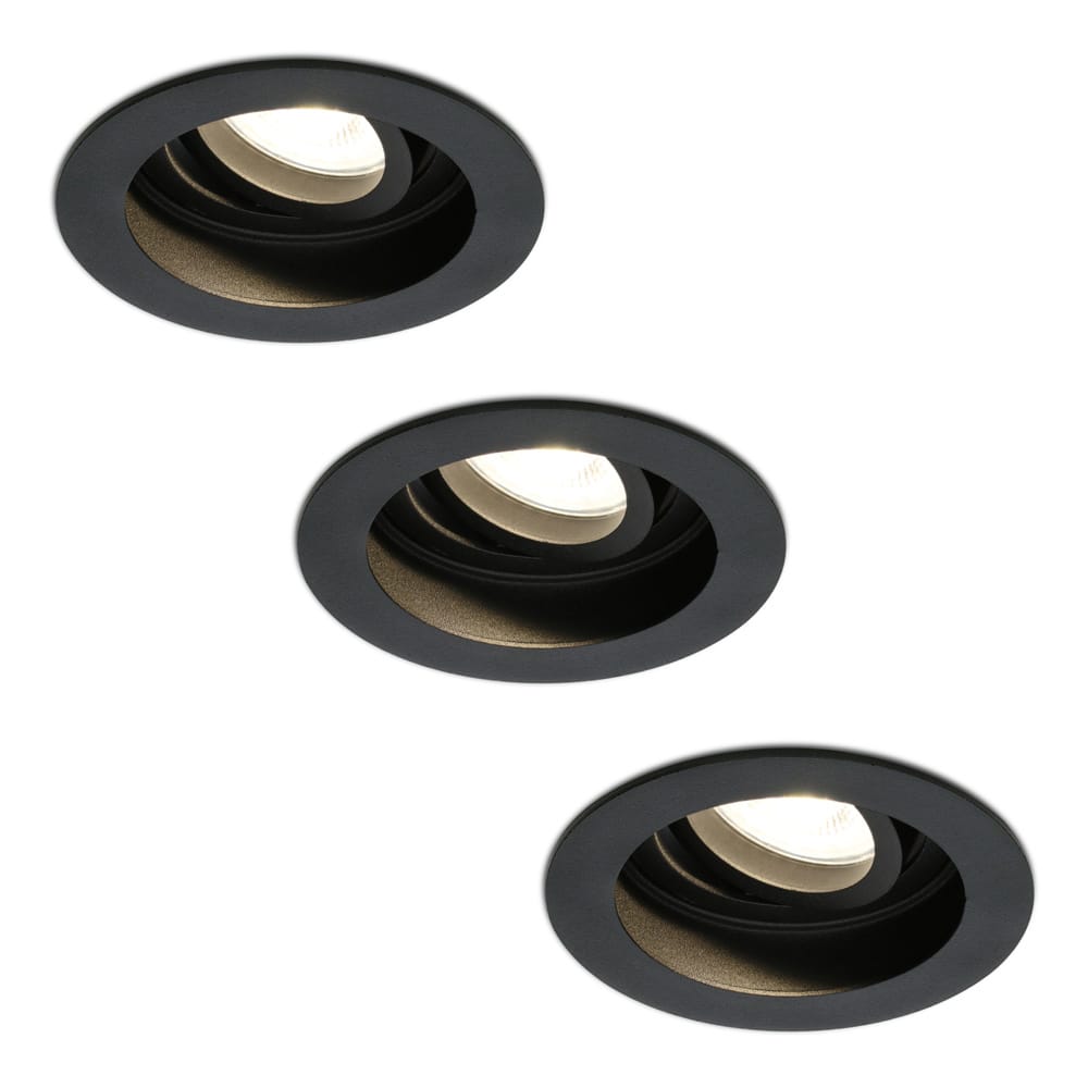 Set van 3 Laredo LED inbouwspots - GU10 4 Watt 345 lumen - 2700K Warm wit - Dimbaar - verzonken - Rond - Kantelbaar - IP20 Voor binnen - Zwart afbeelding
