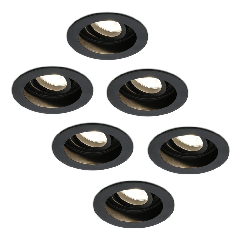 Set van 6 Laredo LED inbouwspots - GU10 4 Watt 345 lumen - 2700K Warm wit - Dimbaar - verzonken - Rond - Kantelbaar - IP20 Voor binnen - Zwart afbeelding