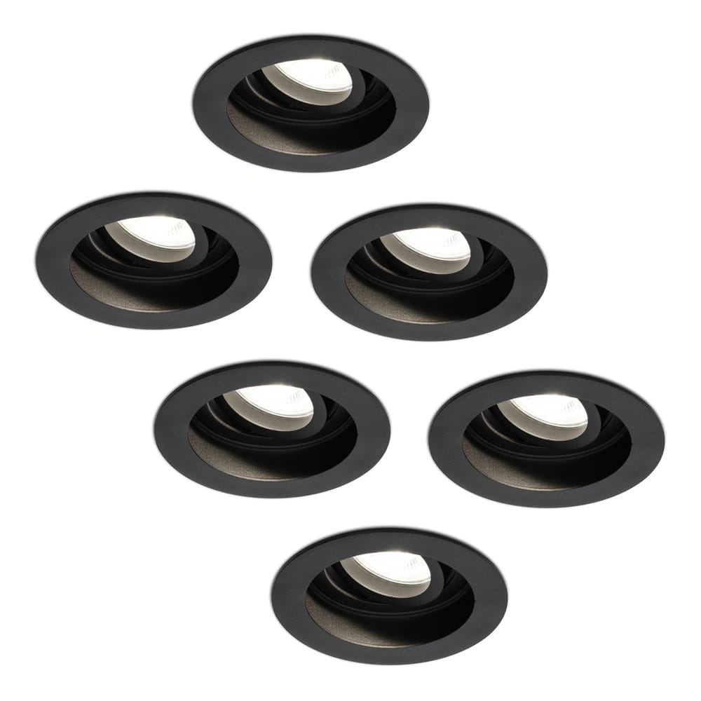 Set van 6 Laredo LED inbouwspots - GU10 5 Watt 400 lumen - 4000K neutraal wit - Dimbaar - verzonken - Rond - Kantelbaar - IP20 Voor binnen - Zwart afbeelding