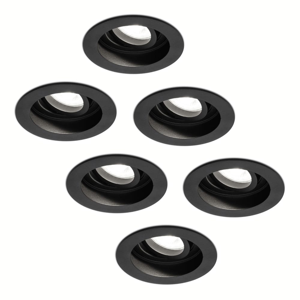 Set van 6 Laredo LED inbouwspots - GU10 5 Watt 400 lumen - 6400K daglicht wit - Dimbaar - verzonken - Rond - Kantelbaar - IP20 Voor binnen - Zwart afbeelding