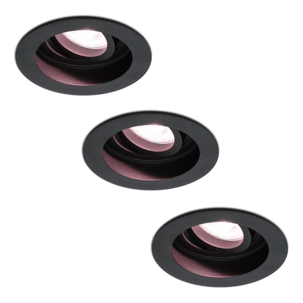 Set van 3 Laredo smart inbouwspots - Wifi + Bluetooth - RGBWW - GU10 - Kantelbaar - Google Home, Amazon Alexa en Siri - IP20 voor binnen - Zwart - Verzonken afbeelding