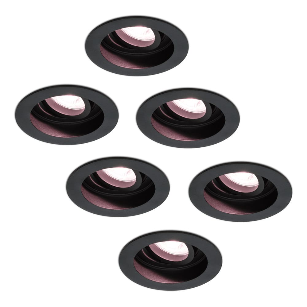 Set van 6 Laredo smart inbouwspots - Wifi + Bluetooth - RGBWW - GU10 - Kantelbaar - Google Home, Amazon Alexa en Siri - IP20 voor binnen - Zwart - Verzonken afbeelding