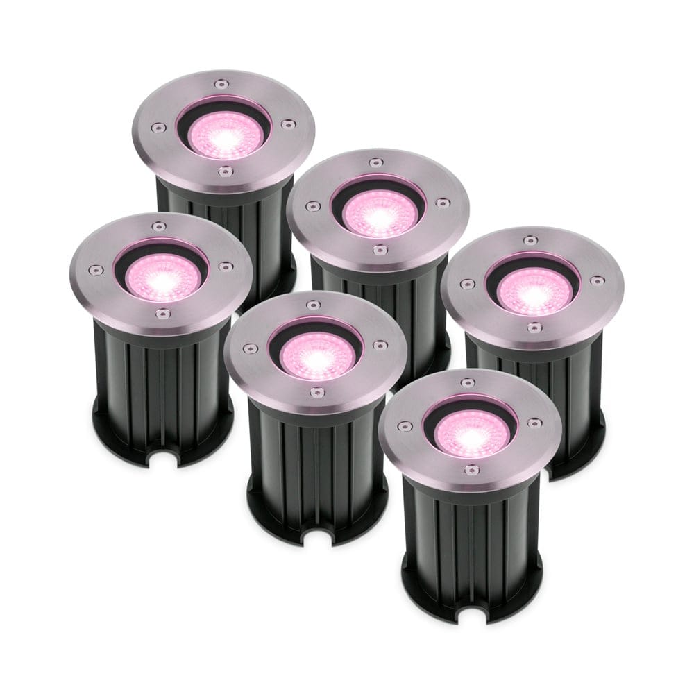 Set van 6 Maisy Smart Grondspots Rond - Ø12cm - 5.5 Watt 345 lumen - RGBWW - Wifi + Bluetooth - Bestuurbaar via app - IP67 waterdicht - Google Home - Amazon Alexa - RVS