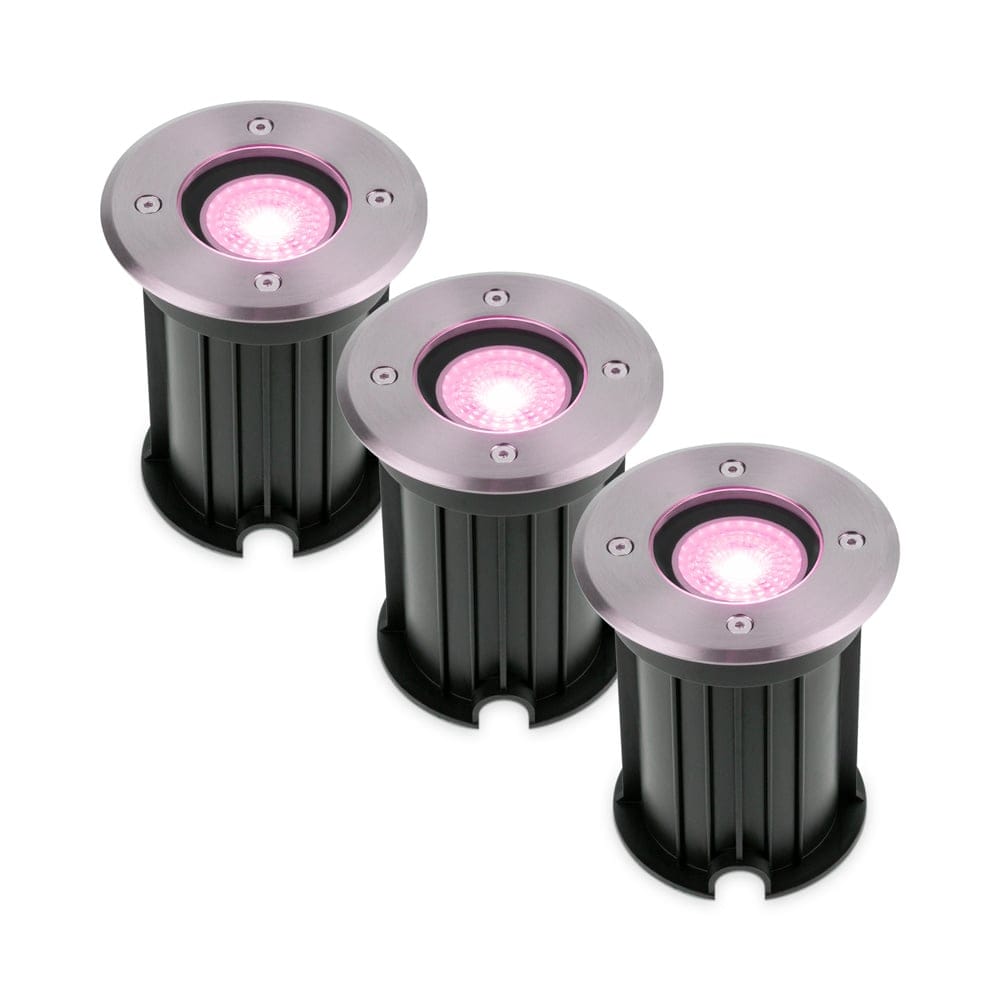 Set van 3 Maisy Smart Grondspots Rond - Ø12cm - 5.5 Watt 345 lumen - RGBWW - Wifi + Bluetooth - Bestuurbaar via app - IP67 waterdicht - Google Home - Amazon Alexa - RVS afbeelding