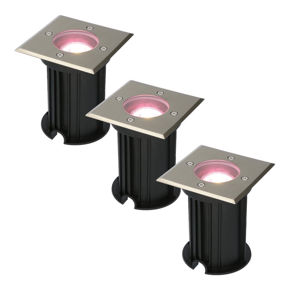 Set van 3 Ramsay Smart Grondspots buiten - Vierkant - 5,5 Watt 400 lumen - RGBWW - Wifi + Bluetooth - Bestuurbaar via app - IP67 - Google Home - Amazon Alexa - RVS