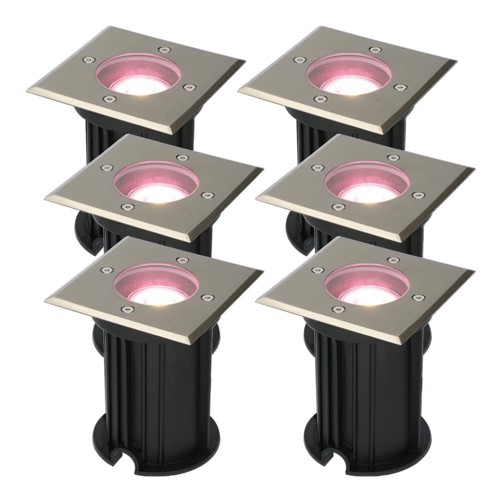 Set van 6 Ramsay Smart Grondspots buiten - Vierkant - 5,5 Watt 400 lumen - RGBWW - Wifi + Bluetooth - Bestuurbaar via app - IP67 - Google Home - Amazon Alexa - RVS