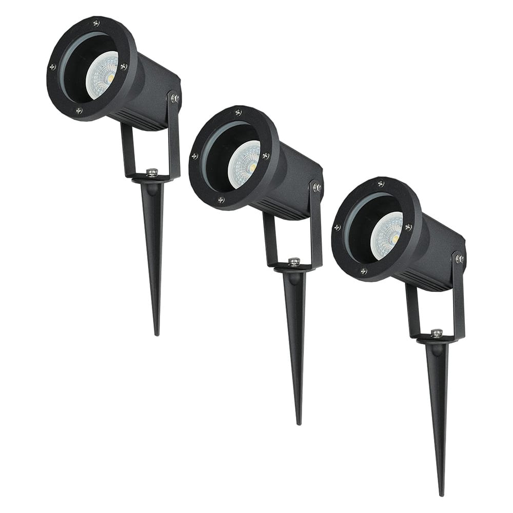 Set van 3 LED prikspots - Dimbaar - Kantelbaar - 4000K neutraal wit - 5 Watt 400 lumen - IP44 - Waterdicht - Zwart - Tuinspot - tuinverlichting - padverlichting afbeelding