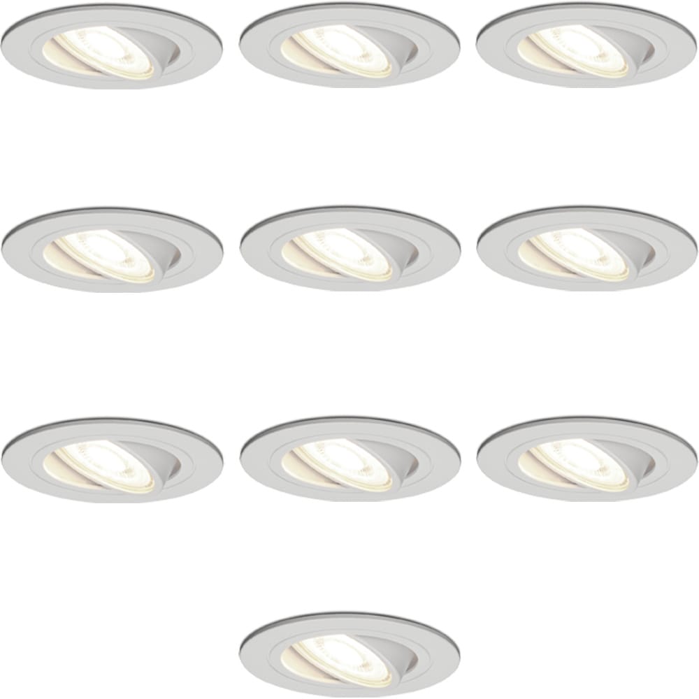 Set van 10 Pittsburg LED inbouwspots - 5 Watt 400 lumen - GU10 - 2700K warm wit - Dimbaar - Rond - Kantelbaar - Voor binnen - Wit afbeelding